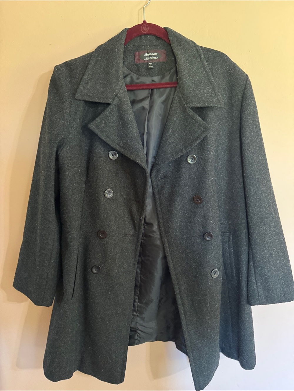 Women's Dark Gray Double-Breasted Peacoat by Sebby & Co.